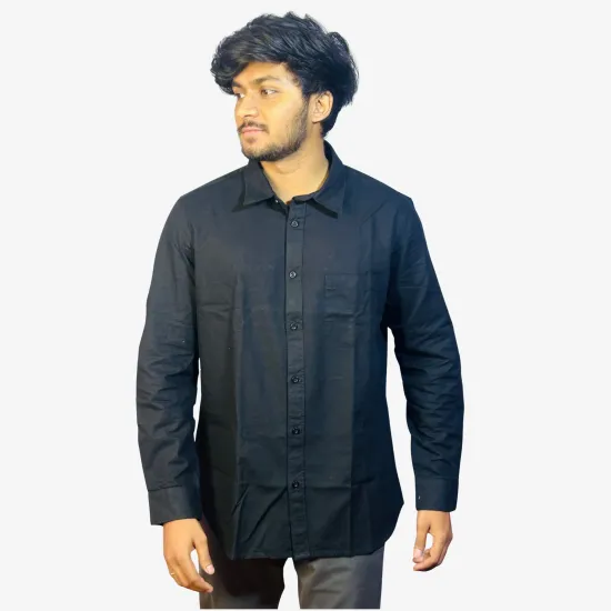 Men's Black Linen Blend Full Sleeve Shirt – Premium Regular Fit Casual & Formal Button-Up Shirt